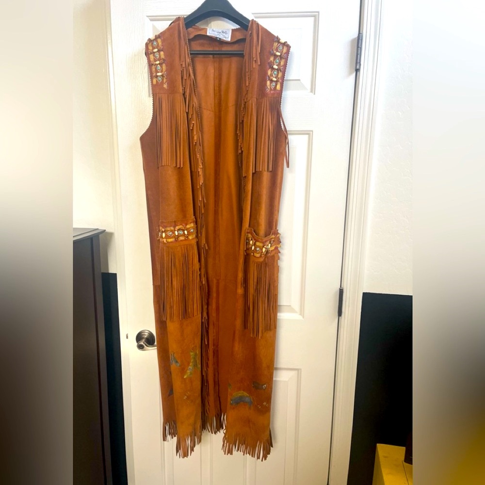 Hand painted Fringe Suede duster